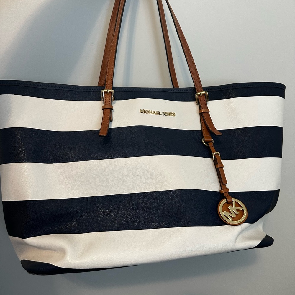Michael Kors Striped Navy and White Tote